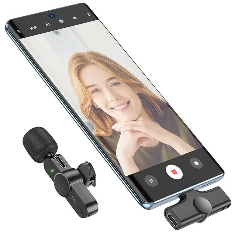 Петличний бездротовий мікрофон Borofone BFK12 Trophy lavalier Lightning Black 3