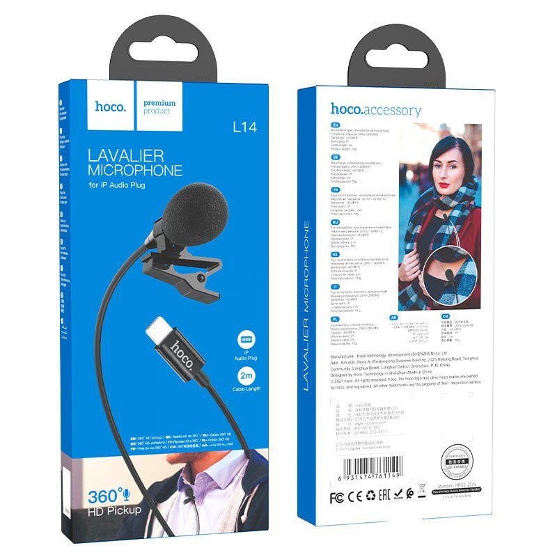 Мікрофон петличний Hoco L14 Lightning (2m) Black 6