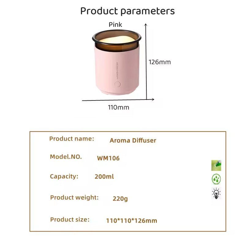 Зволожувач повітря з підсвічуванням WX106 Type-C/5V USB 200ml Pink 5