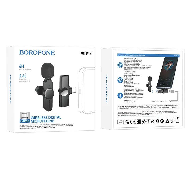 Петличний бездротовий мікрофон Borofone BFK12 Trophy lavalier Type-C Black 6