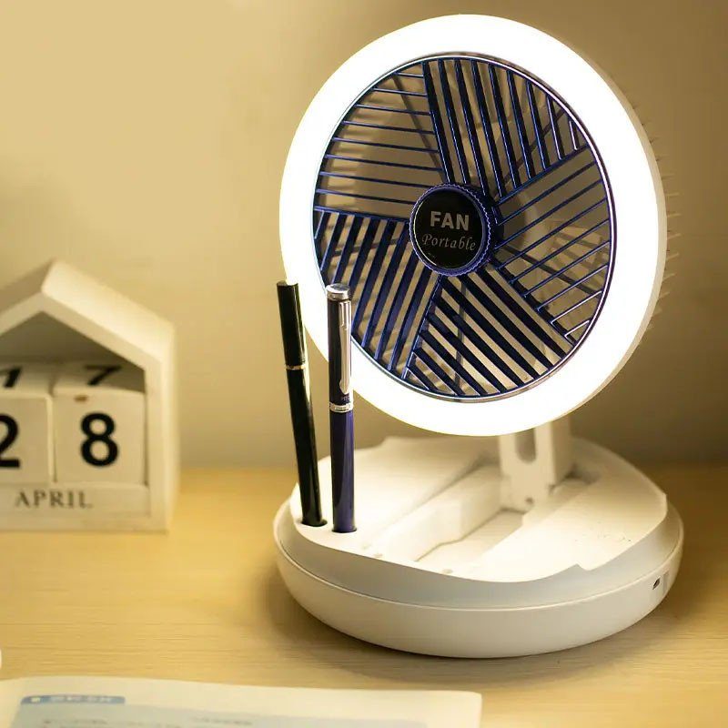 Настільний складаний вентилятор Folding Fan 2in1 with Night Light White 5