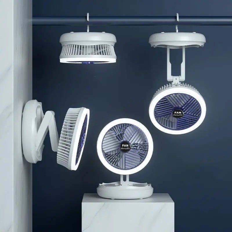 Настільний складаний вентилятор Folding Fan 2in1 with Night Light White 3
