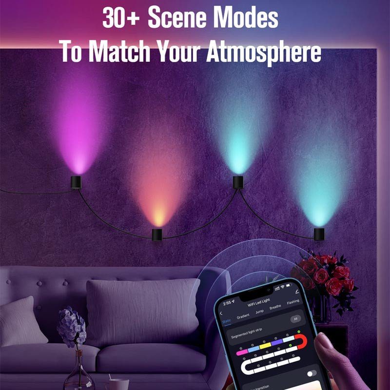 Настінна LED лампа RGB Intelligent wall lamp 6 pcs with Bluetooth European plug with app Black 4