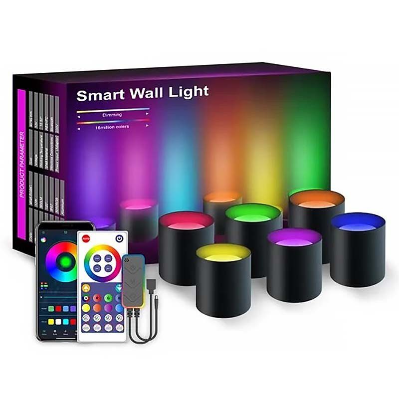 Настінна LED лампа RGB Intelligent wall lamp 6 pcs with Bluetooth European plug with app Black