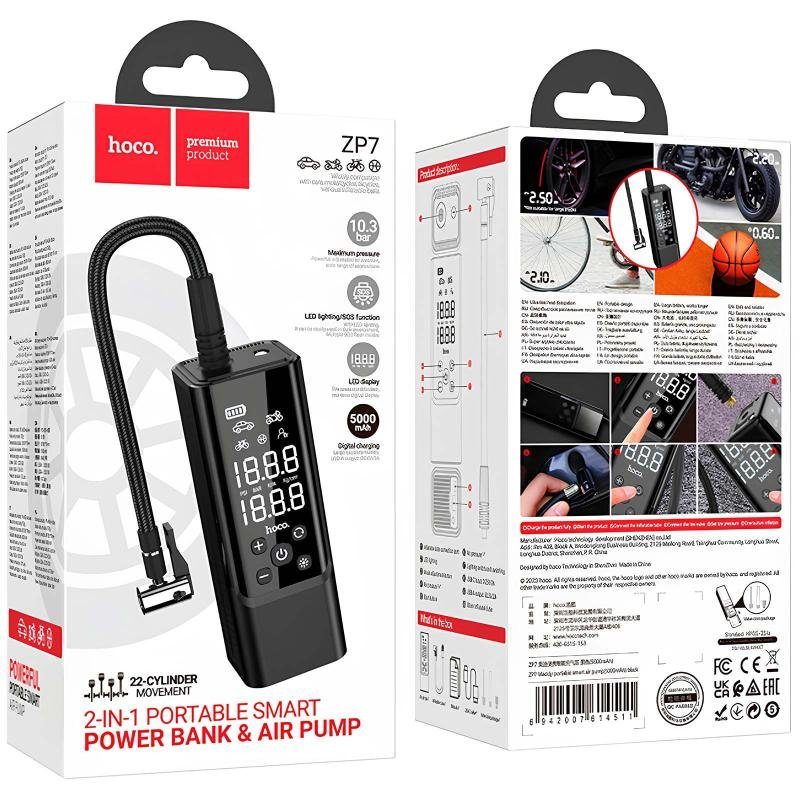 Автомобільний насос Hoco ZP7 Maddy smart (5000 mAh) Black 2