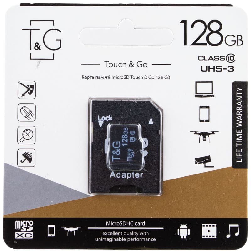 Карта пам'яті T&G (UHS-3) microSDHC Class 10 - 128GB (з адаптером) Чорний