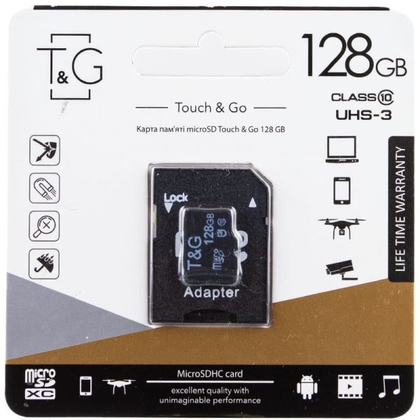 Карта пам'яті T&G (UHS-3) microSDHC Class 10 - 128GB (з адаптером) Чорний