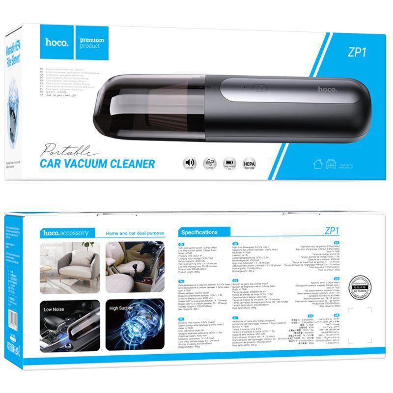 Портативний пилосос Hoco ZP1 Cool portable car vacuum cleaner Black gray 6