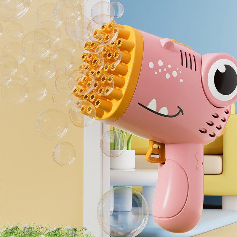 Пістолет для мильних бульбашок Dinosaur Bubble Gun з насадкою на 40 отворів 50ml Pink 2