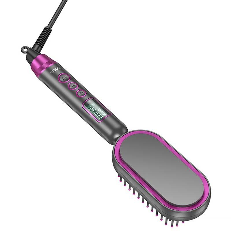 Гребінець-випрямляч Hoco HP44 Electric straightening hair comb with digital display Rose Red 4