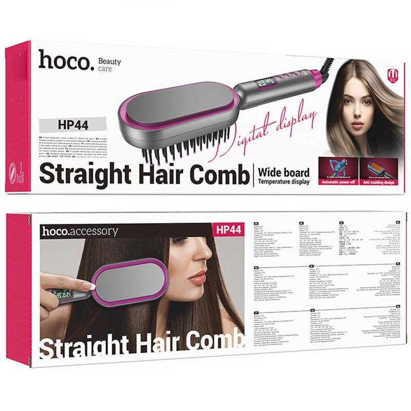 Гребінець-випрямляч Hoco HP44 Electric straightening hair comb with digital display Rose Red 5