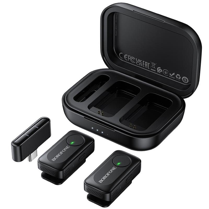 Петличний бездротовий мікрофон Borofone BFK17 Lemai dual-mic Type-C Black 7