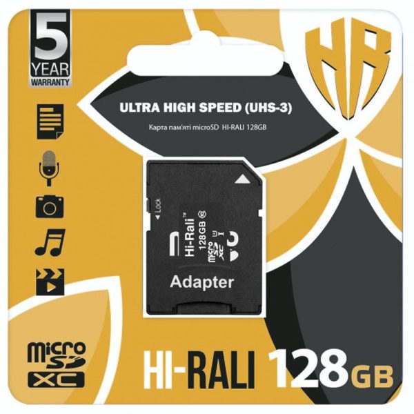 Карта пам'яті Hi-Rali (UHS-3) microSDXC Class 10 - 128GB (з адаптером) Чорний