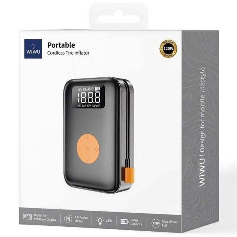 Автомобільний насос WIWU Ai003 Cordless Tire portable smart air pump Black 2