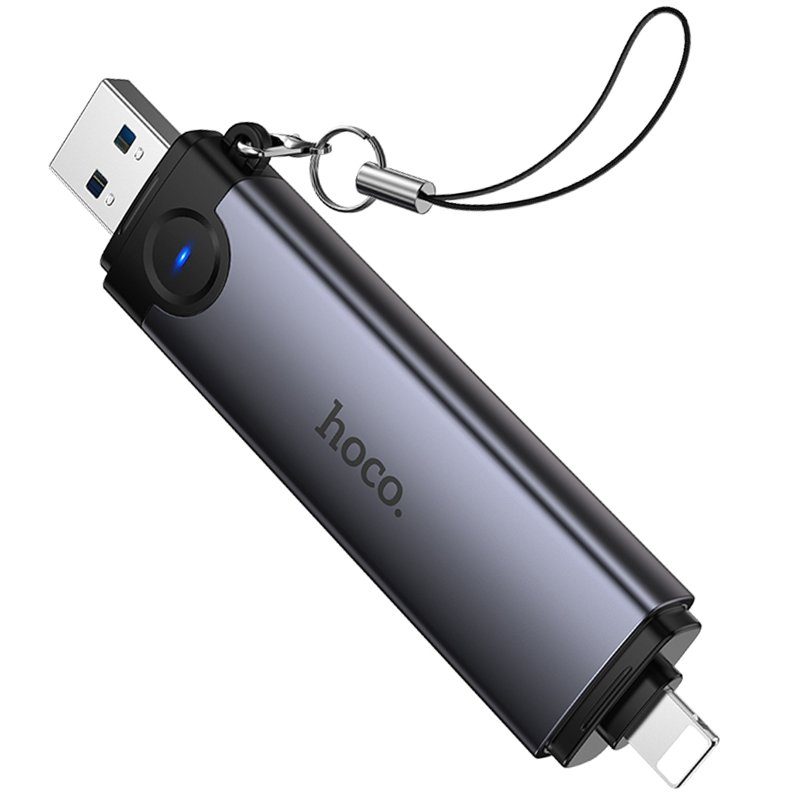 Картридер Hoco HB56A Victory 5in1 Lightning/USB2.0 to SD/TF3.0 + USB 2.0 Metal gray 5