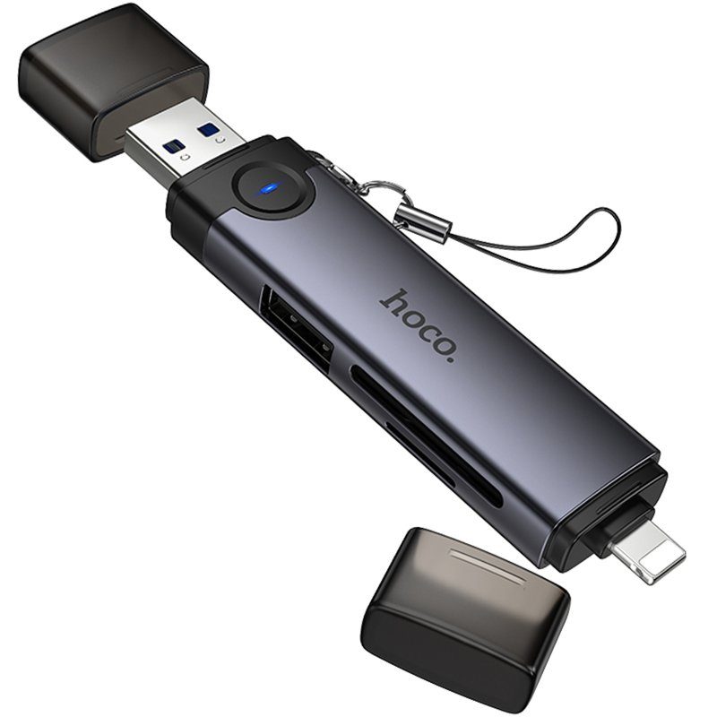Картридер Hoco HB56A Victory 5in1 Lightning/USB2.0 to SD/TF3.0 + USB 2.0 Metal gray 3