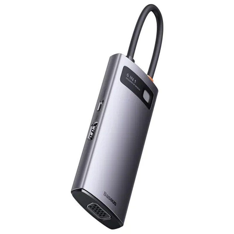 Перехідник HUB Baseus Metal Gleam Series 6-in-1 Multifunctional Type-C (WKWG080013) Gray 2