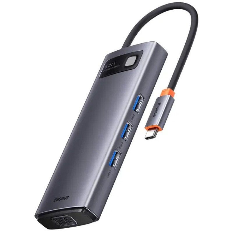 Перехідник HUB Baseus Metal Gleam Series 6-in-1 Multifunctional Type-C (WKWG080013) Gray