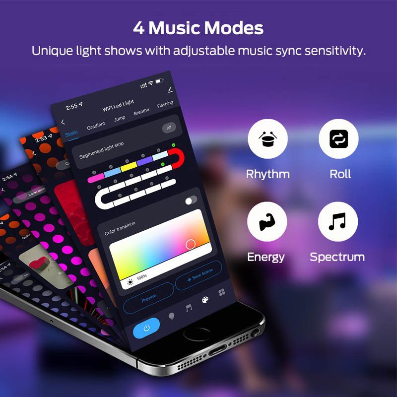 Модульний настінний світильник LED RGB 5V стільники SAL-011B 6pcs Bluetooth USB with app White 4
