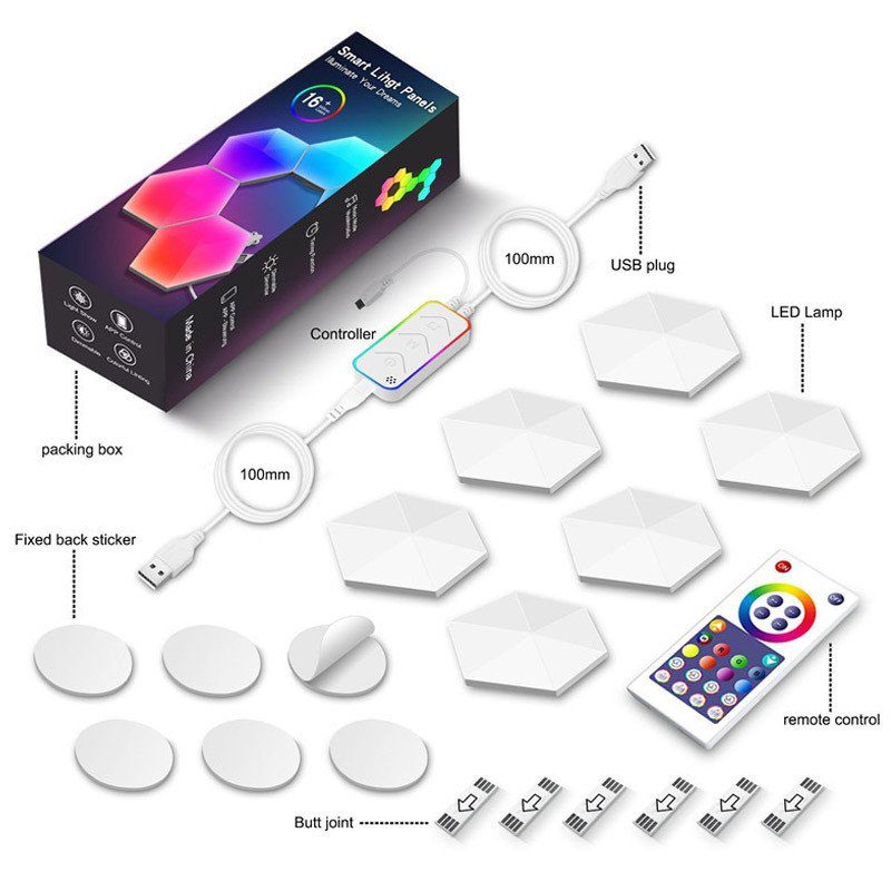 Модульний настінний світильник LED RGB 5V стільники SAL-011B 6pcs Bluetooth USB with app White 6