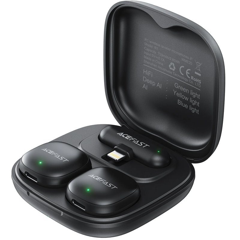 Петличний бездротовий мікрофон Acefast R1 Dual-mic Lightning Black 2