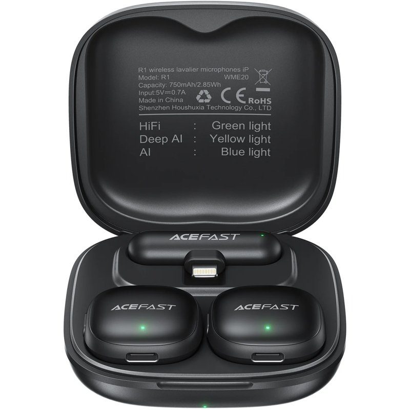 Петличний бездротовий мікрофон Acefast R1 Dual-mic Lightning Black