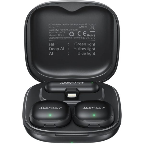 Петличний бездротовий мікрофон Acefast R1 Dual-mic Lightning Black