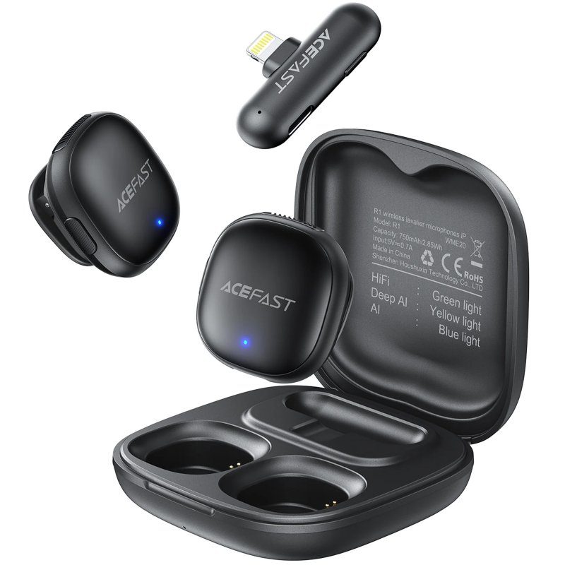 Петличний бездротовий мікрофон Acefast R1 Dual-mic Lightning Black 3