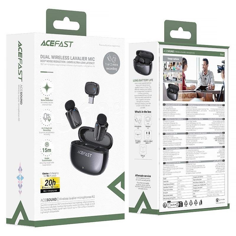 Петличний бездротовий мікрофон Acefast R2 Dual-mic Type-C Black 5