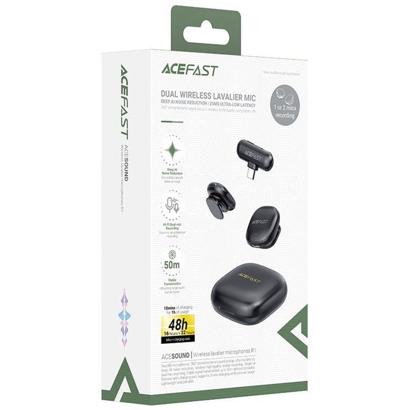 Петличний бездротовий мікрофон Acefast R1 Type-C Black 5