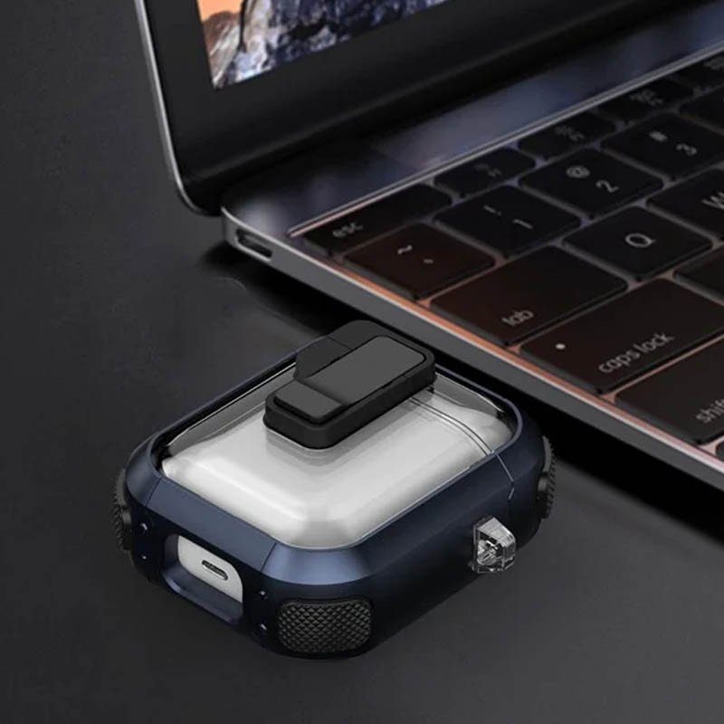 Футляр протиударний Locking Button для навушників Airpods 1/2 Blue 6
