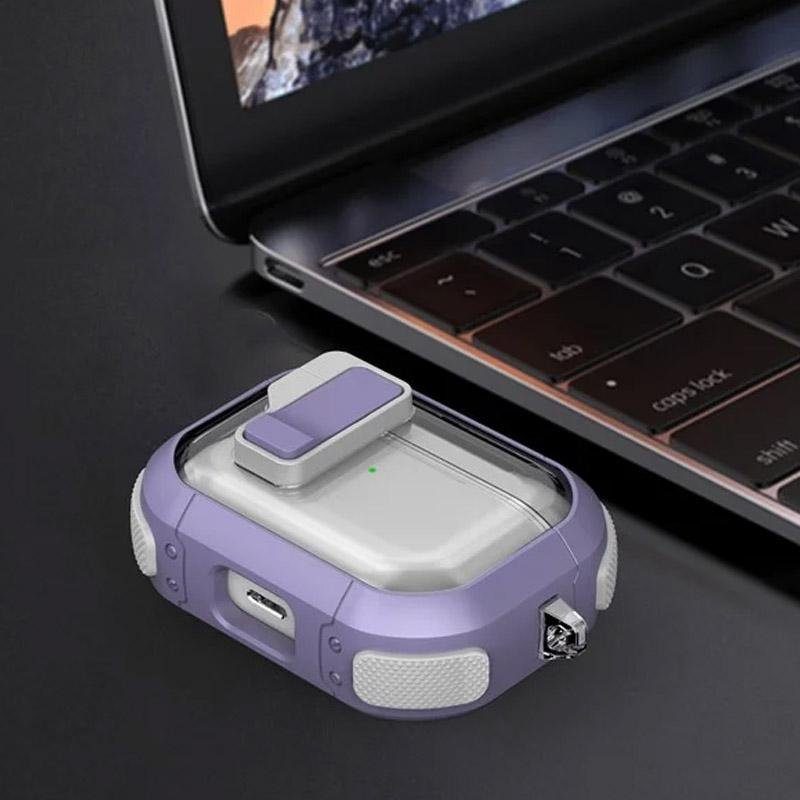 Футляр протиударний Locking Button для навушників Airpods Pro 2 / Pro Light Purple 2