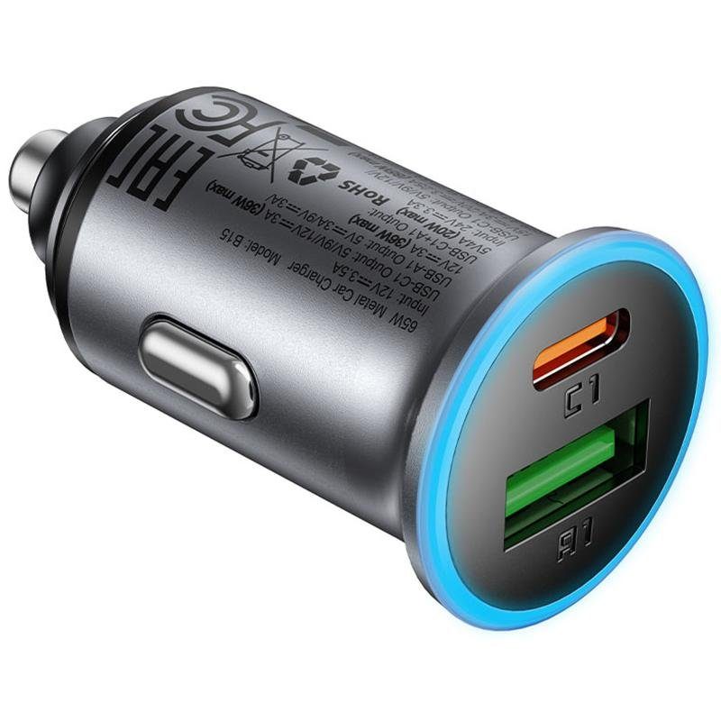 АЗП Acefast B15 PD20W+QC3.0 total 65W (1USB-A/1C) Gray 3
