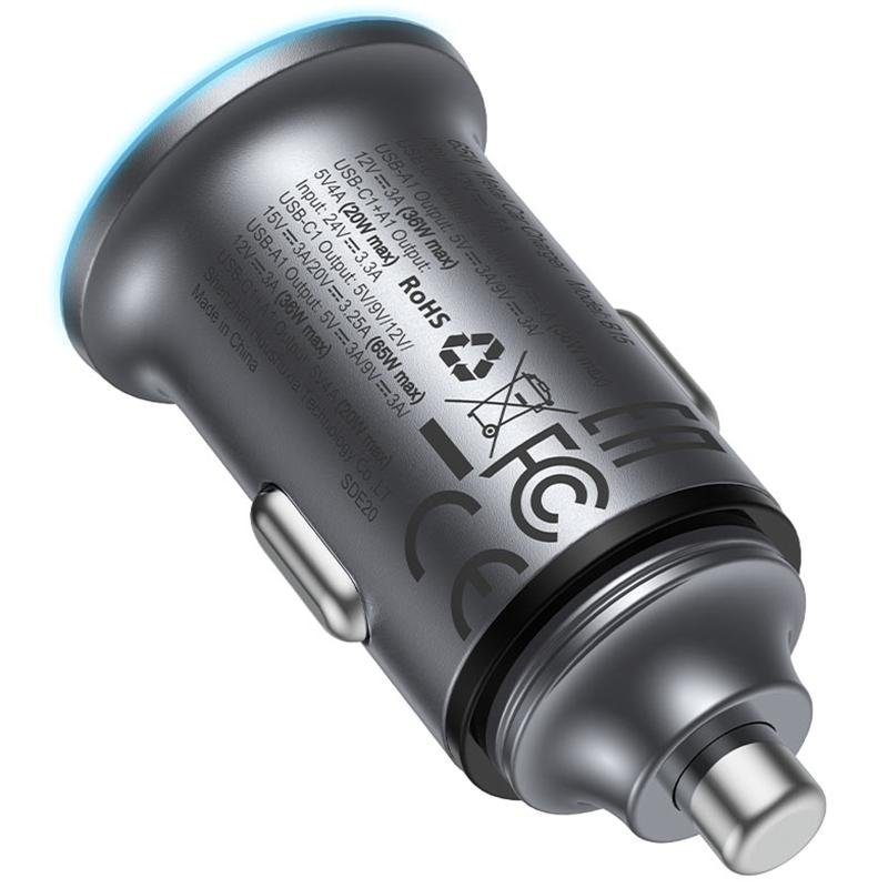 АЗП Acefast B15 PD20W+QC3.0 total 65W (1USB-A/1C) Gray 5