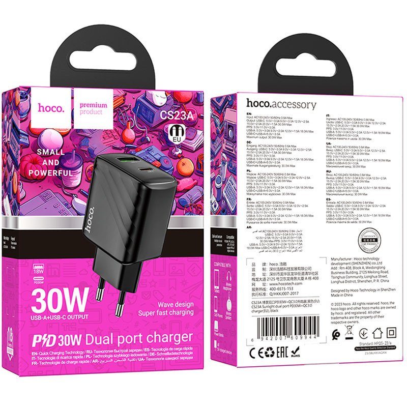МЗП Hoco CS23A Sunlight PD30W+QC3.0 (1USB-A/1C) Black 4
