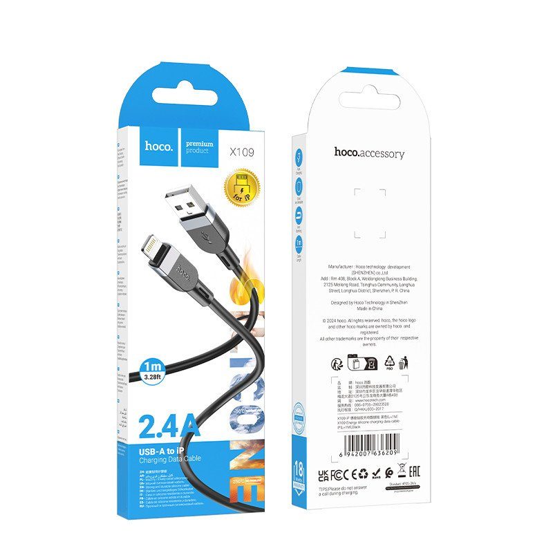 Дата кабель Hoco X109 Energy silicone USB to Lightning (1m) Black 5