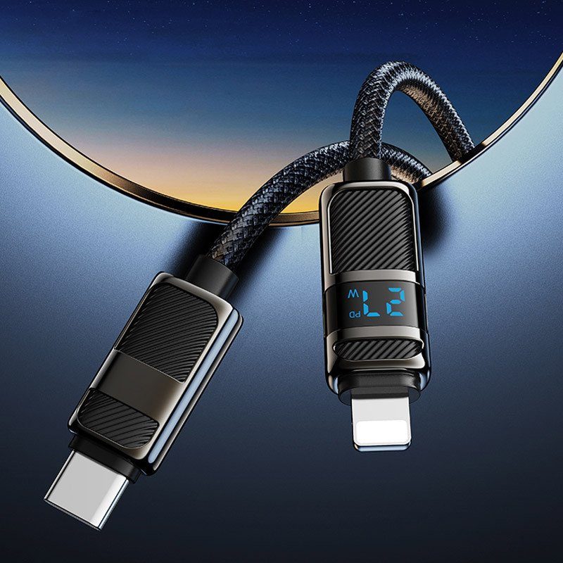 Дата кабель Hoco U137 Line with display Type-C to Lightning 27W (1.2m) Black 6