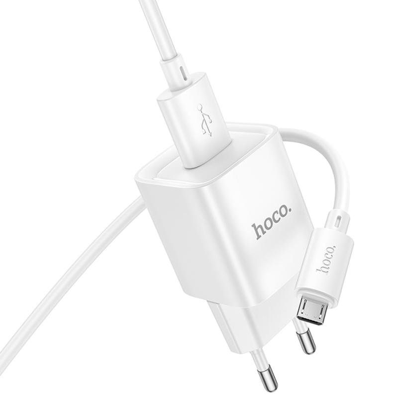 МЗП Hoco C145A Charm QC3.0 18W (1USB-A) + кабель USB to MicroUSB White 5