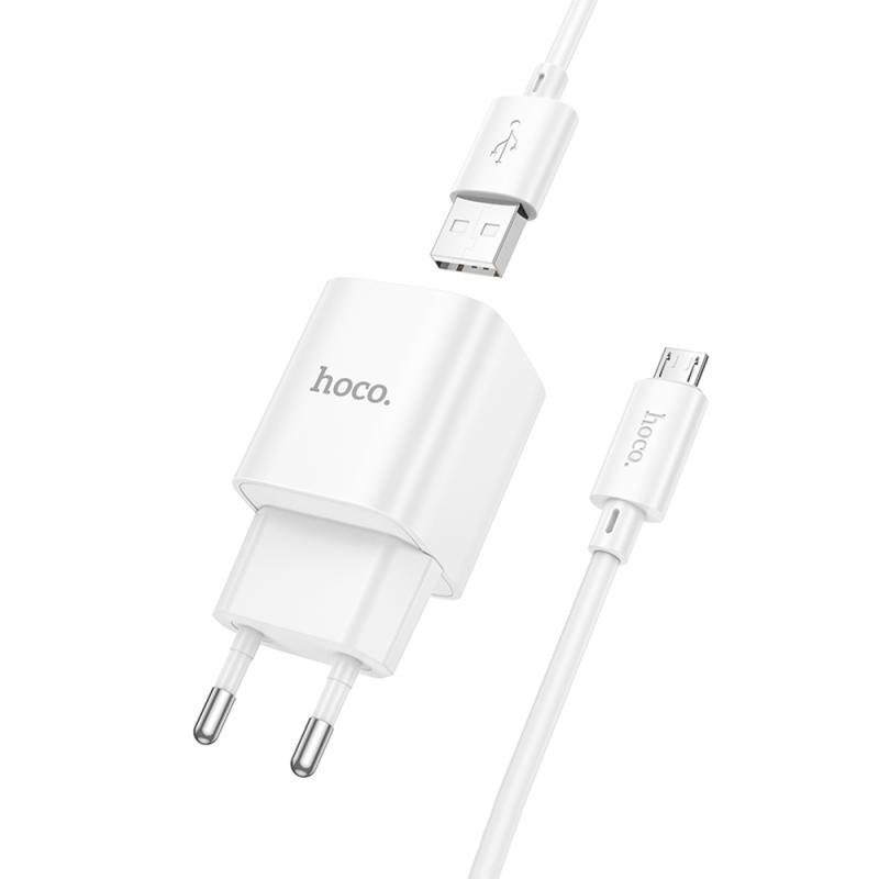 МЗП Hoco C145A Charm QC3.0 18W (1USB-A) + кабель USB to MicroUSB White 4