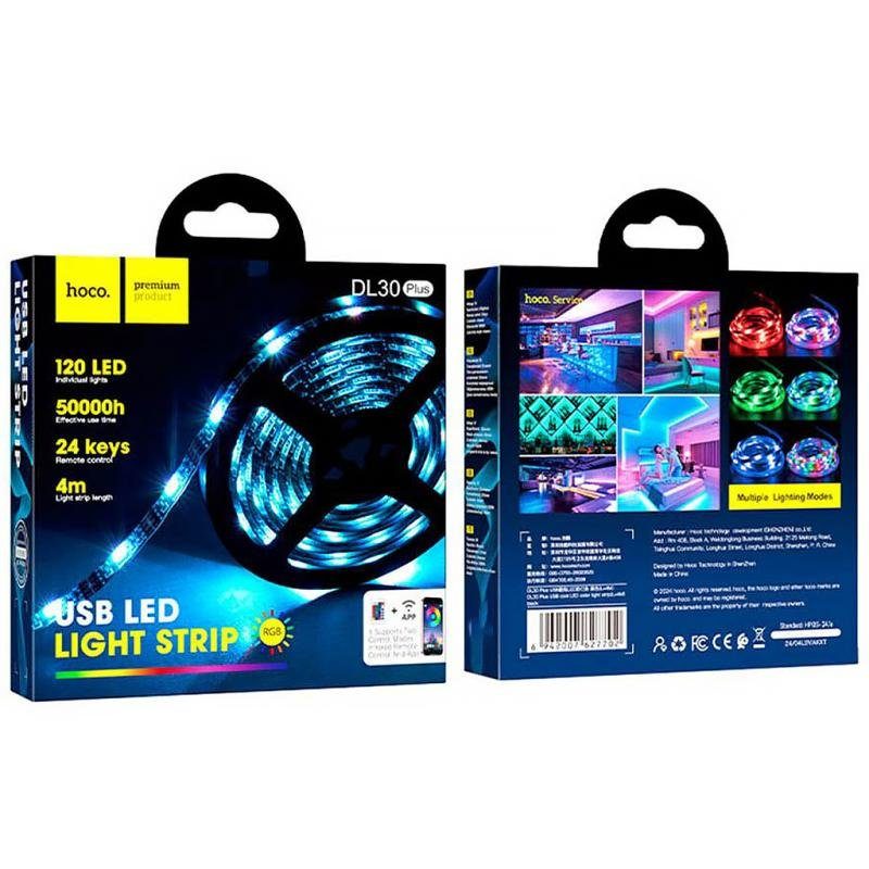 Світлодіодна LED лента Hoco DL30 Plus + remote control (4m) Black 4