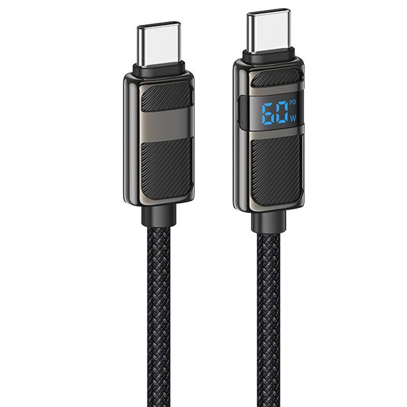 Дата кабель Hoco U137 Line with display Type-C to Type-C 60W (1.2m) Black