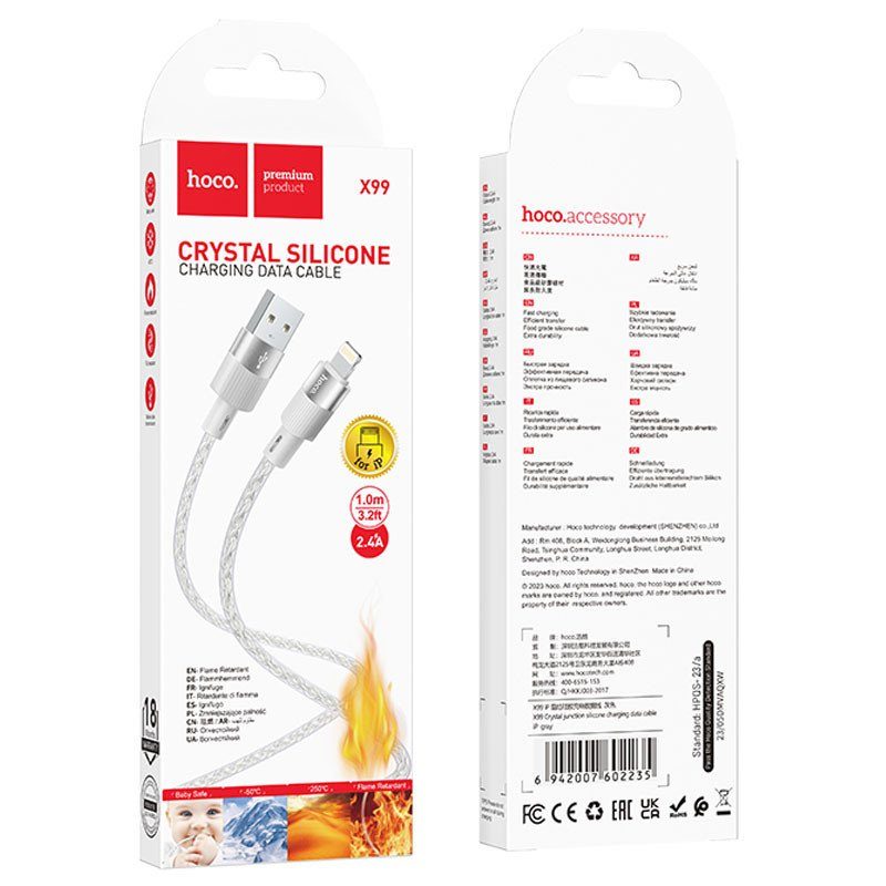 Дата кабель Hoco X99 Crystal Junction USB to Lightning (1m) Gray 5