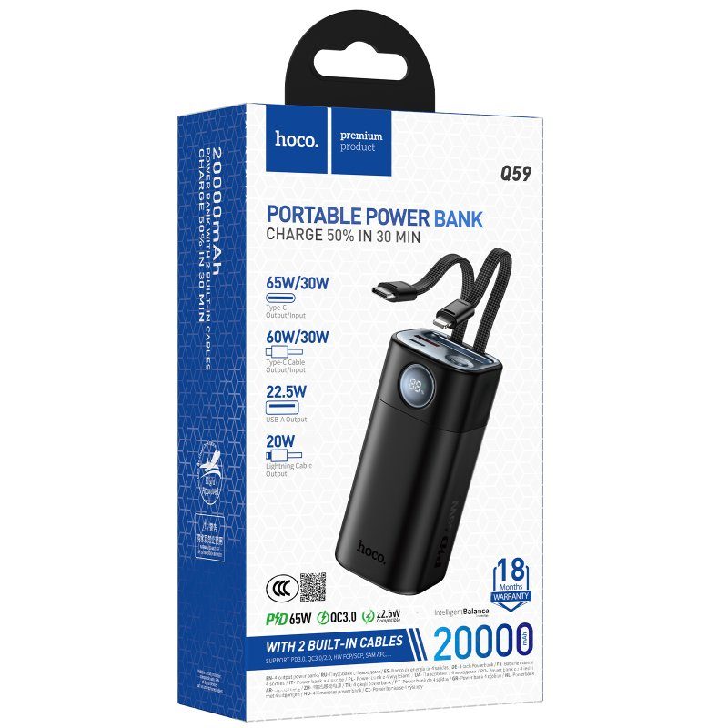 Портативний ЗП Power Bank Hoco Q59 Chispeante PD65W with cables 20000 mAh Black 2