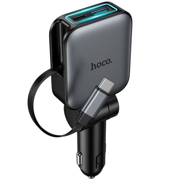 АЗП Hoco Z67 Triunfar PD60W with retractable cable (1USB-A/2C) Metal gray