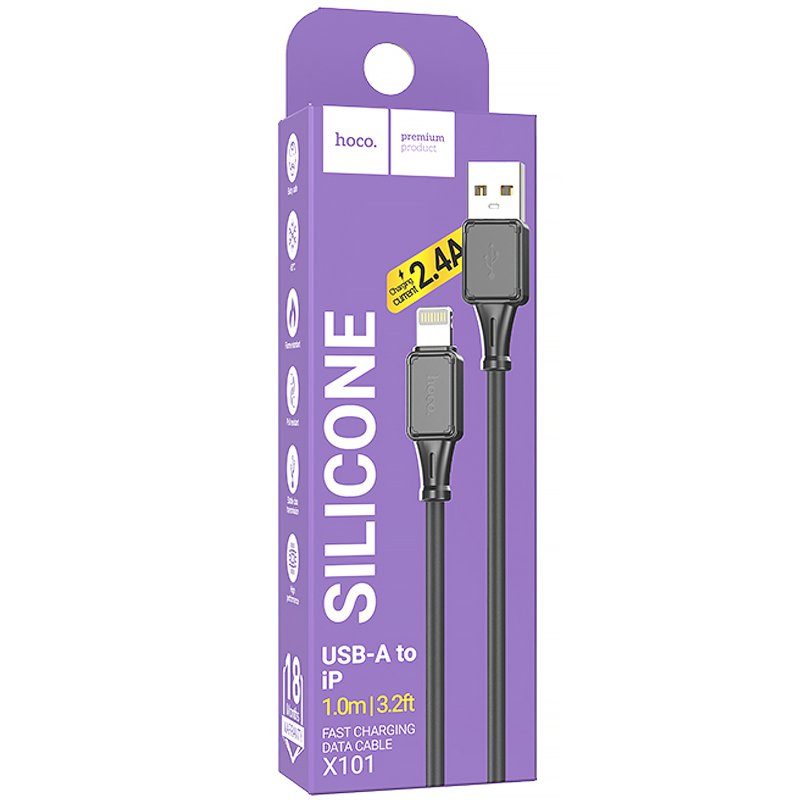 Дата кабель Hoco X101 Assistant USB to Lightning 2.4A (1m) Black 2