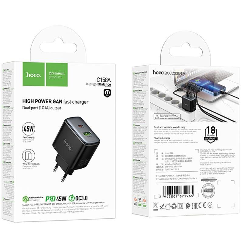 МЗП Hoco C158A Upgrade PD45W (1USB-A/1C) Black 6