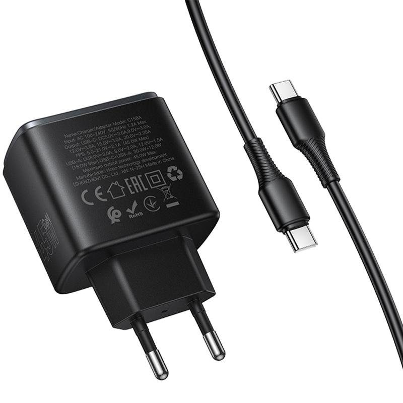 МЗП Hoco C158A Upgrade PD45W (1USB-A/1C) + кабель Type-C to Type-C Black 6