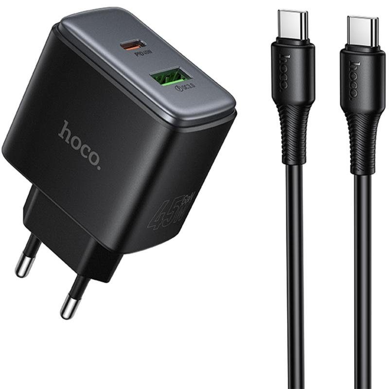 МЗП Hoco C158A Upgrade PD45W (1USB-A/1C) + кабель Type-C to Type-C Black