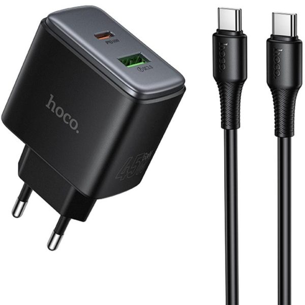 МЗП Hoco C158A Upgrade PD45W (1USB-A/1C) + кабель Type-C to Type-C Black