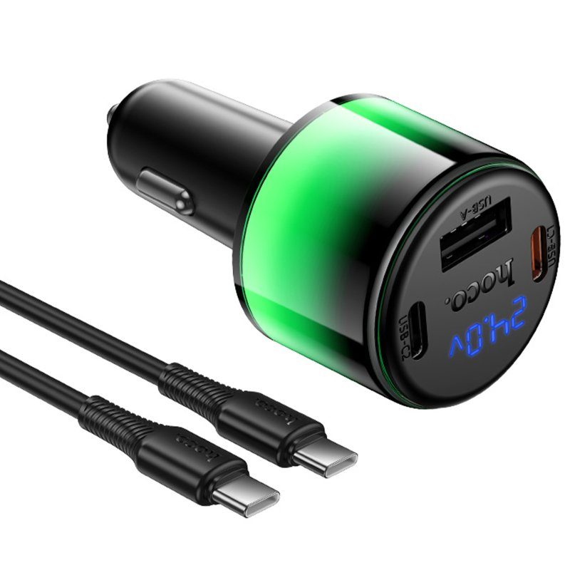 АЗП Hoco Z69B Vivido PD57W+QC3.0 (1USB-A/2C) + кабель Type-C to Type-C Black 6
